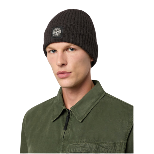 Bonnet STONE ISLAND laine vierge gris chiné écusson logo