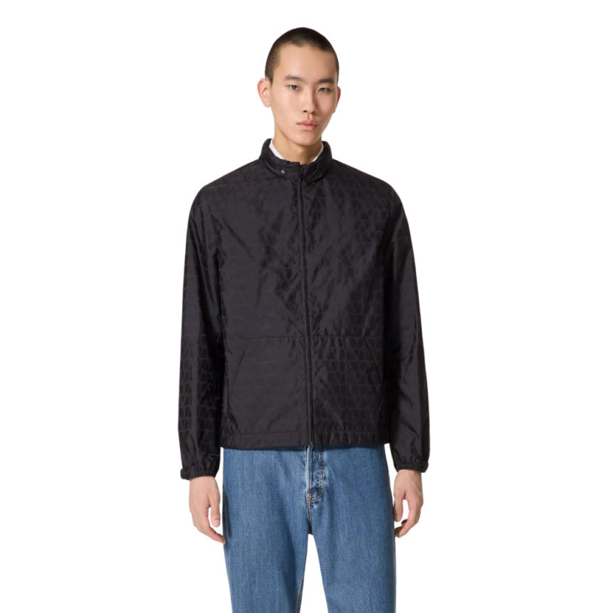 Veste coupe-vent VALENTINO nylon bleu marine motif logo ton sur ton