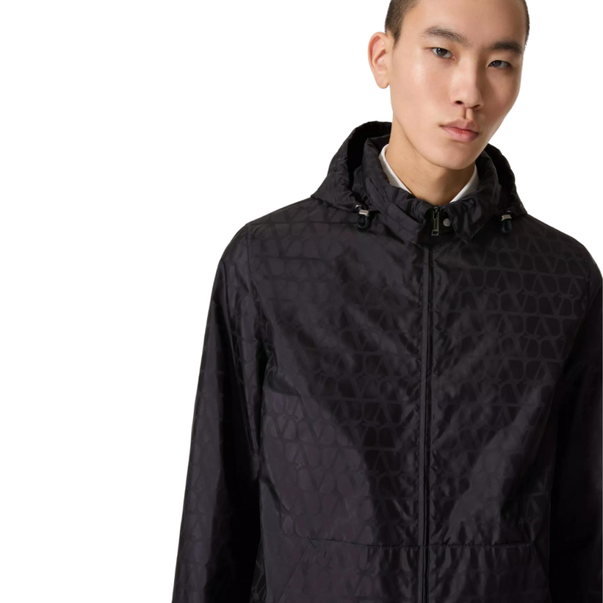 Veste coupe-vent VALENTINO nylon bleu marine motif logo ton sur ton