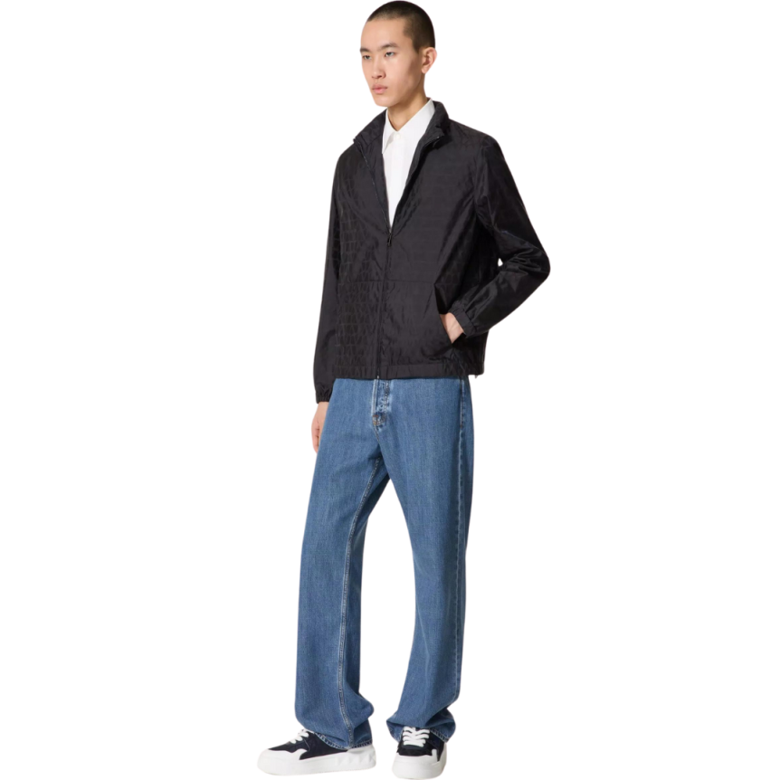 Veste coupe-vent VALENTINO nylon bleu marine motif logo ton sur ton