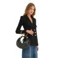 Petit sac Hobo cuir veau grainé brillant noir anneaux métal doré
