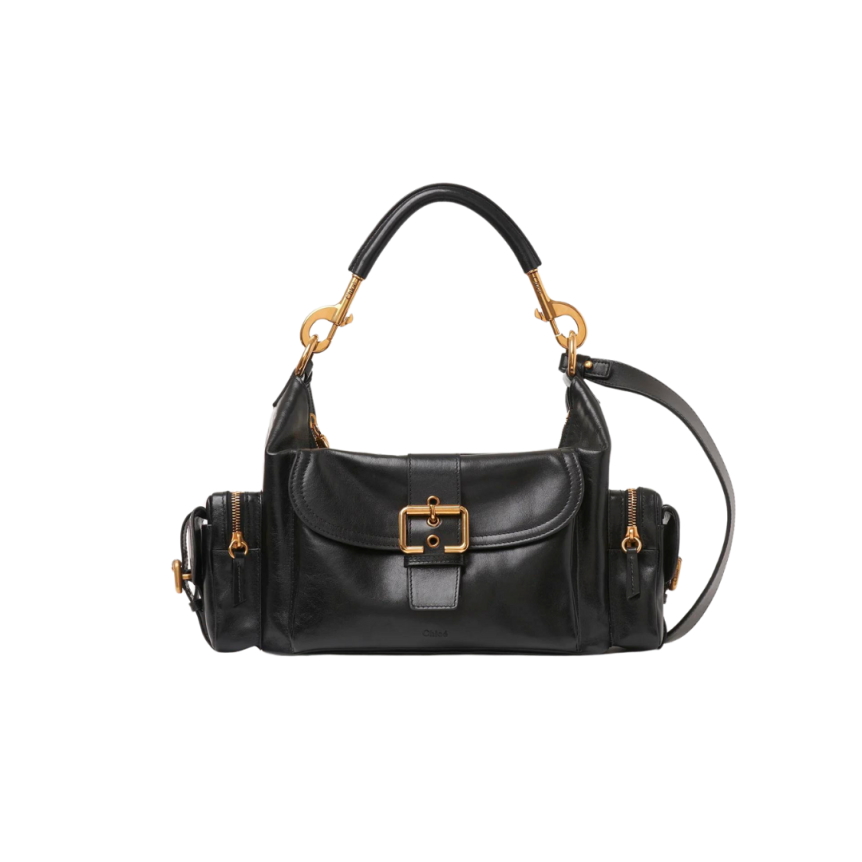Camera bag Sac porté épaule CHLOE cuir buffle brillant noir