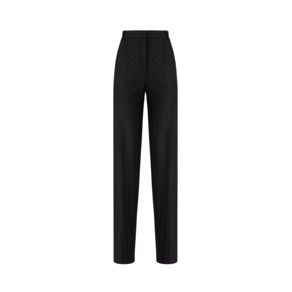 Pantalon carotte MISSONI laine viscose à motif zigzag ton sur ton noir