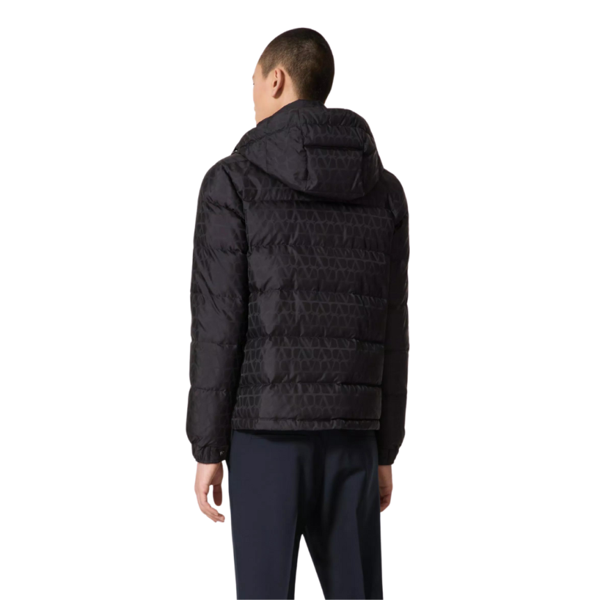 Doudoune à capuche VALENTINO nylon bleu marine motif logo ton sur ton