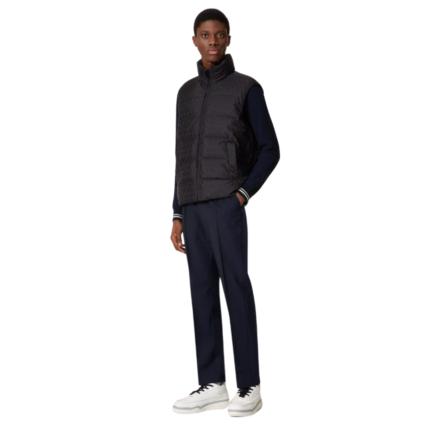 Gilet réversible VALENTINO nylon bleu marine motif logo ton sur ton