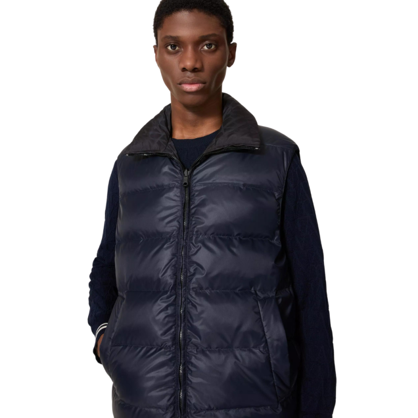 Gilet réversible VALENTINO nylon bleu marine motif logo ton sur ton