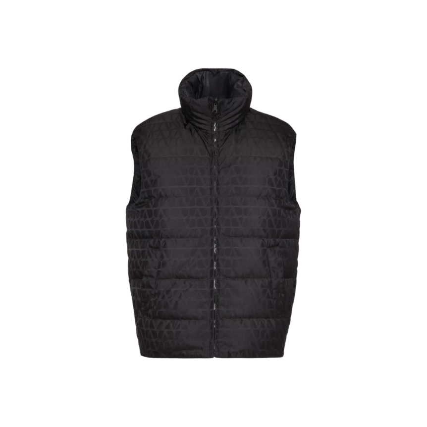 Gilet réversible VALENTINO nylon bleu marine motif logo ton sur ton