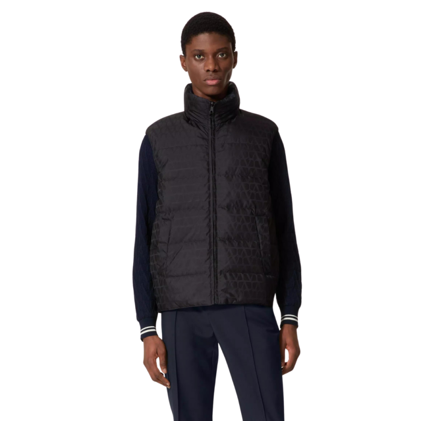 Gilet réversible VALENTINO nylon bleu marine motif logo ton sur ton