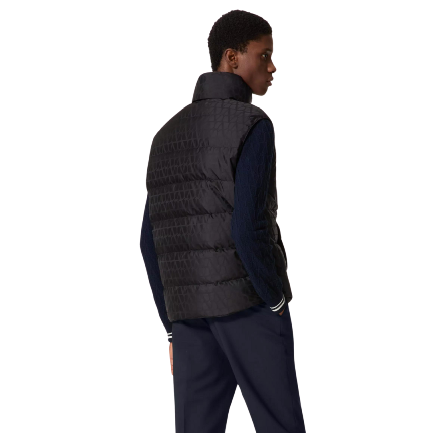 Gilet réversible VALENTINO nylon bleu marine motif logo ton sur ton