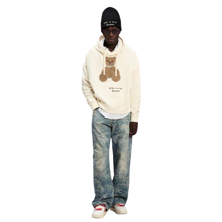 Sweat-shirt à capuche PALM ANGELS coton écru Bear in Mind