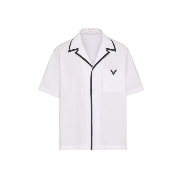 Chemise bowling VALENTINO popeline de coton blanc V noir