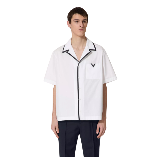 Chemise bowling VALENTINO popeline de coton blanc V noir