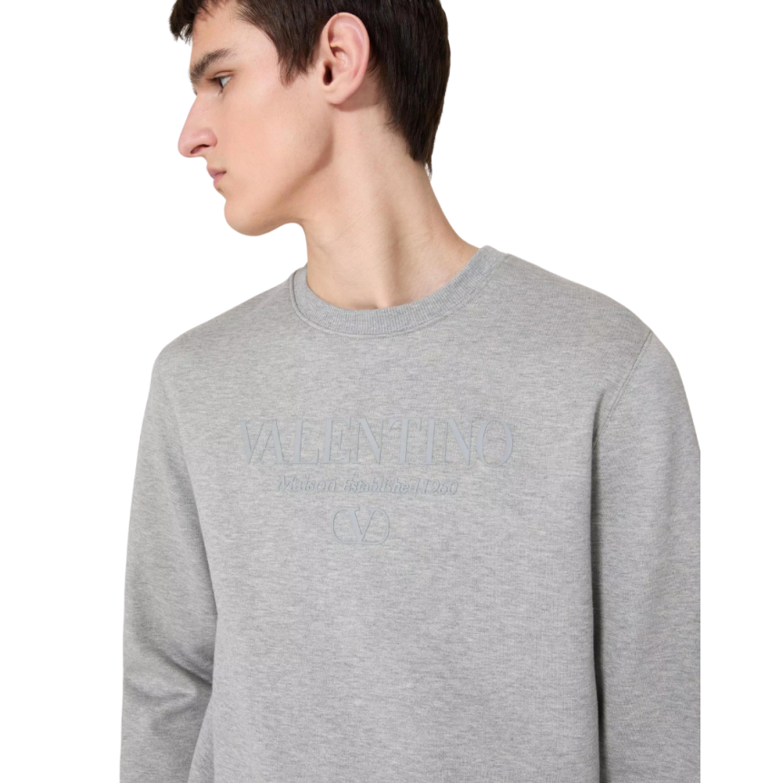 Sweat-shirt ras-du-cou VALENTINO en coton gris à imprimé logo