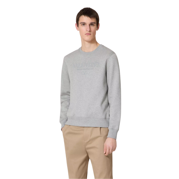 Sweat-shirt ras-du-cou VALENTINO en coton gris à imprimé logo