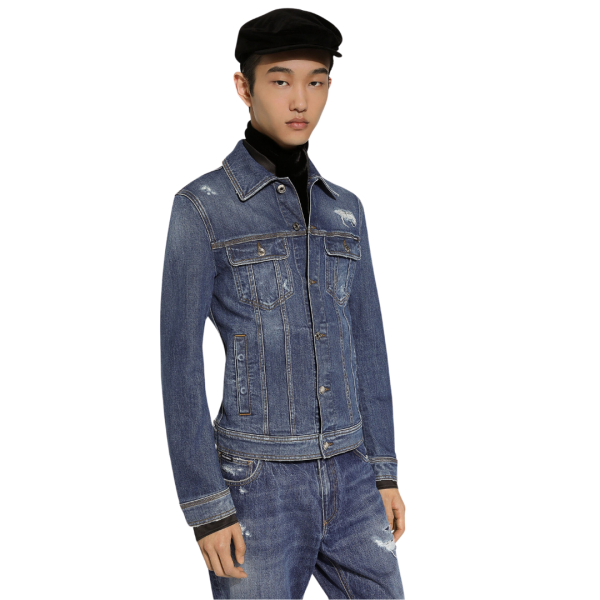 Veste en jean boutons DOLCE & GABBANA denim coton délavé déchiré