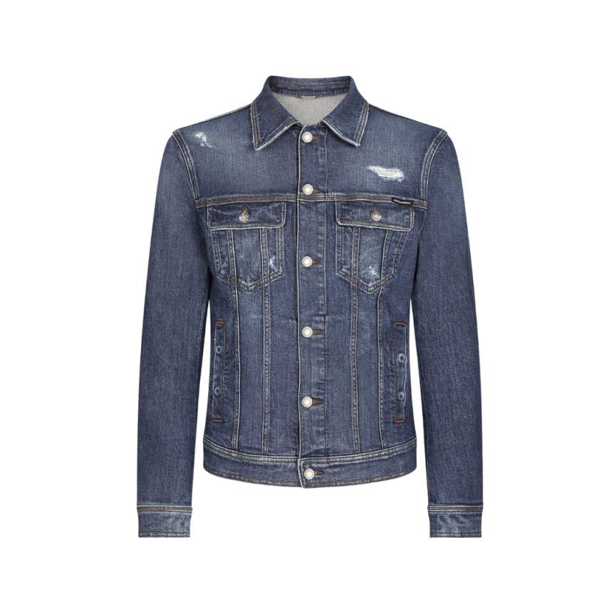 Veste en jean boutons DOLCE & GABBANA denim coton délavé déchiré