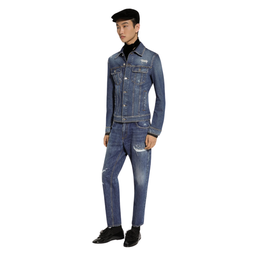 Veste en jean boutons DOLCE & GABBANA denim coton délavé déchiré