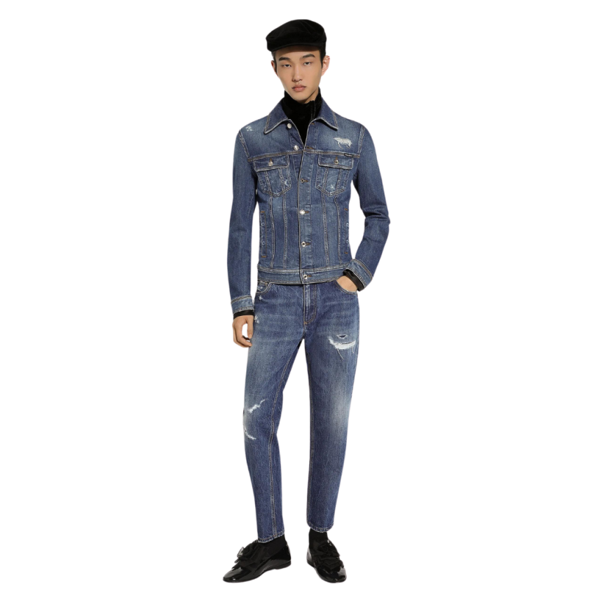 Veste en jean boutons DOLCE & GABBANA denim coton délavé déchiré