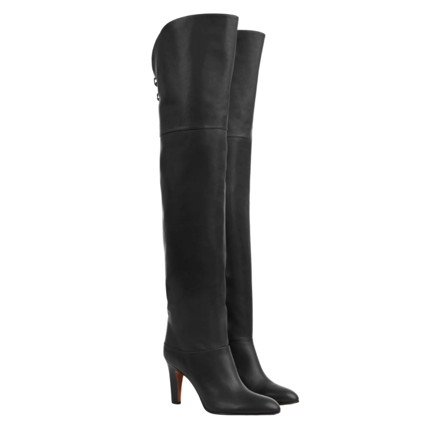 Bottes Cuissardes CHLOE Eve cuir veau brillant noir