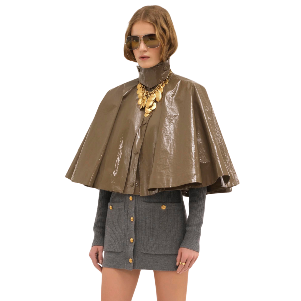 Cape CHLOE courte coton laqué brillant marron kaki