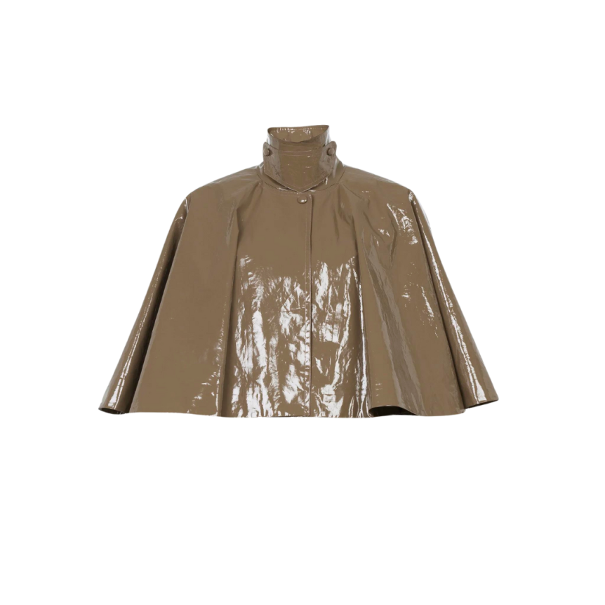 Cape CHLOE courte coton laqué brillant marron kaki