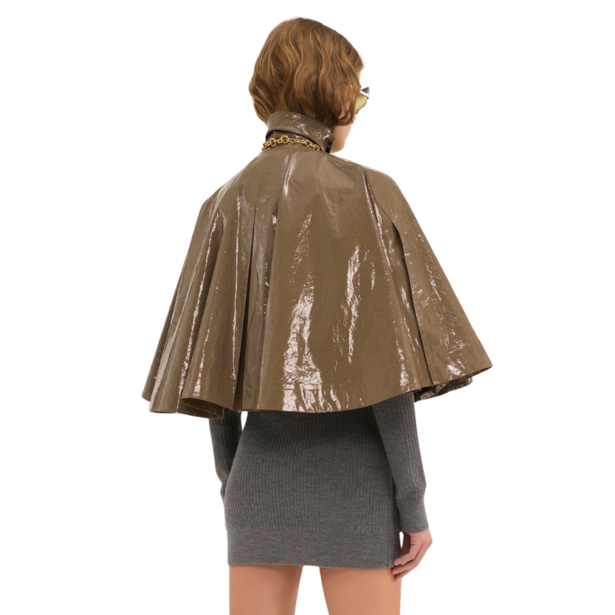 Cape CHLOE courte coton laqué brillant marron kaki