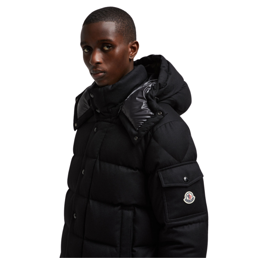 Doudoune courte MONCLER Vezere flanelle noir capuche