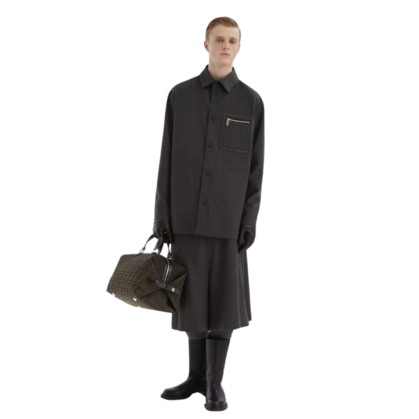 Veste FENDI Go-To bouton cachemire flanelle gris Poche FF