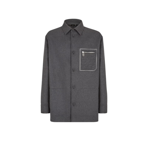 Veste FENDI Go-To bouton cachemire flanelle gris Poche FF