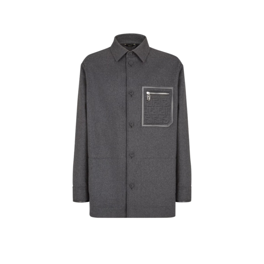 Veste FENDI Go-To bouton cachemire flanelle gris Poche FF