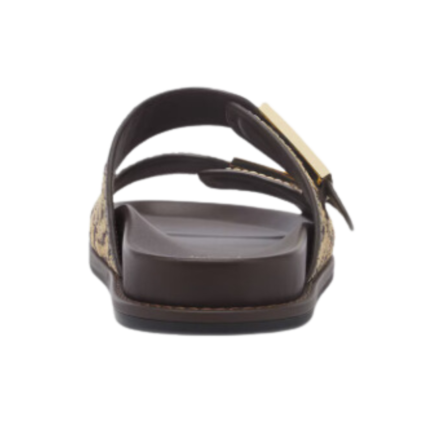 Sandales plates FENDI Feel double bride boucles FF Baguette marron beige