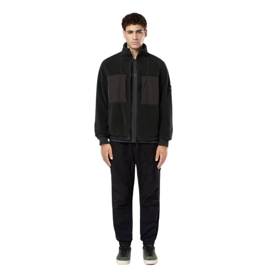 Veste survêtement STONE ISLAND Blouson zippé bi matière polaire nylon noir