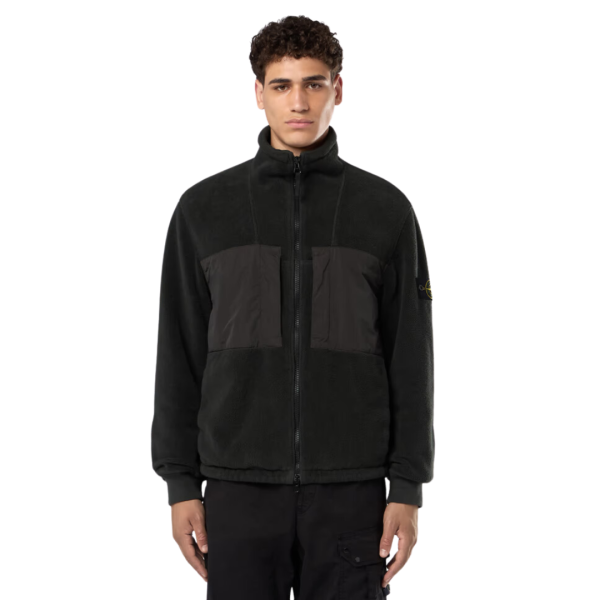 Veste survêtement STONE ISLAND Blouson zippé bi matière polaire nylon noir