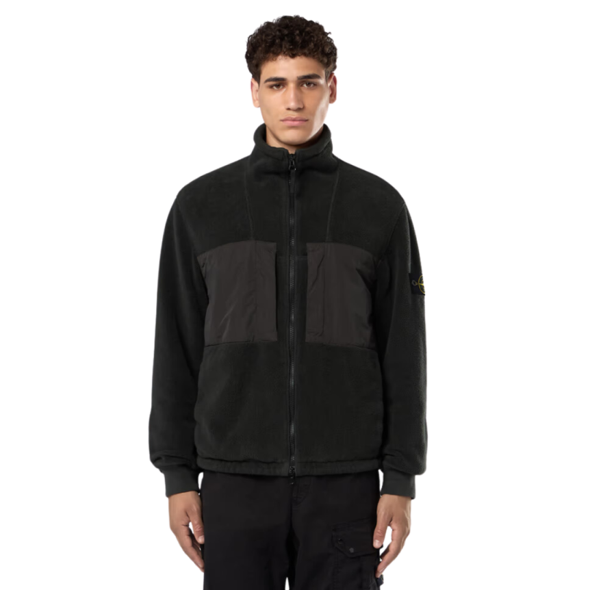 Veste survêtement STONE ISLAND Blouson zippé bi matière polaire nylon noir