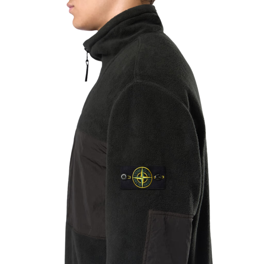Veste survêtement STONE ISLAND Blouson zippé bi matière polaire nylon noir