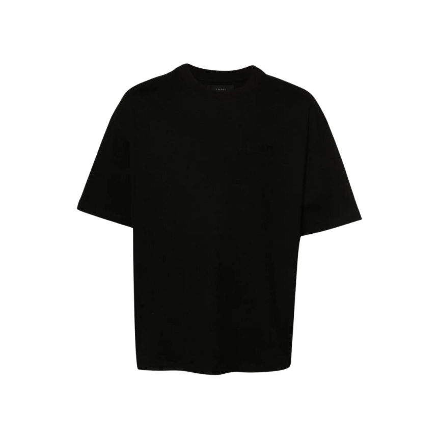 t-shirt col rond AMIRI coton noir logo brodé poitrine dos ton sur ton