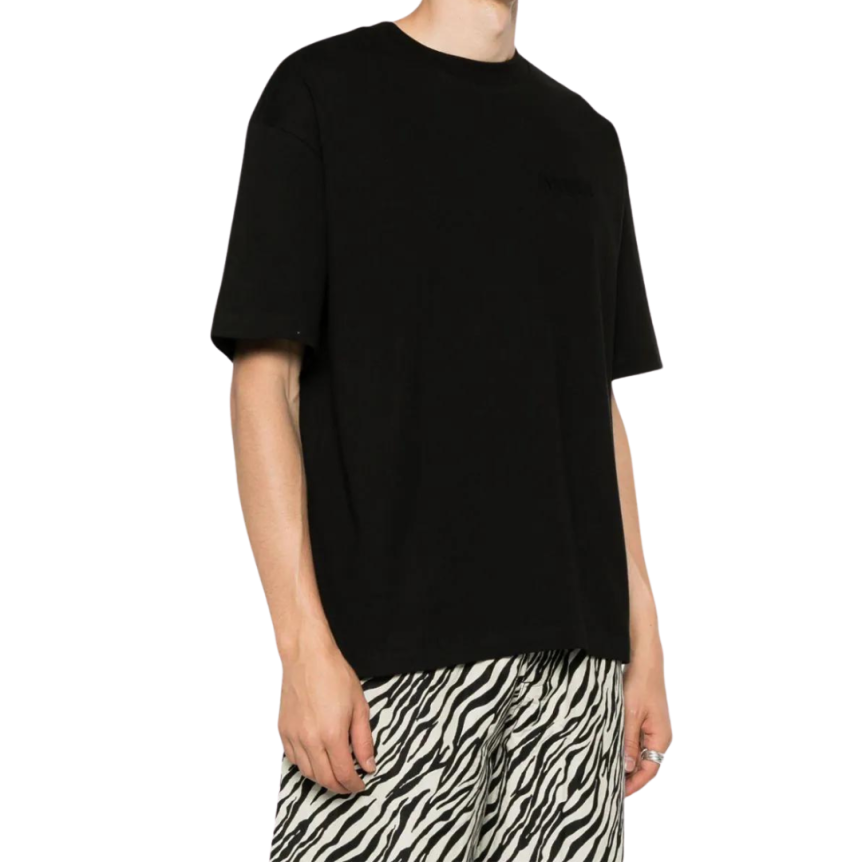 t-shirt col rond AMIRI coton noir logo brodé poitrine dos ton sur ton