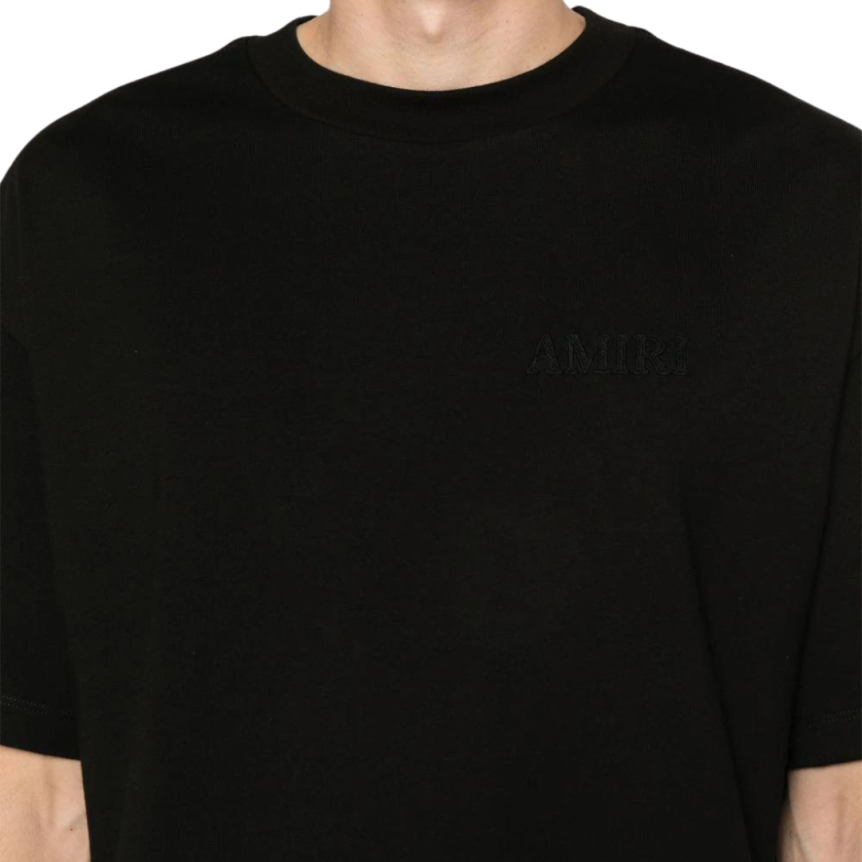 t-shirt col rond AMIRI coton noir logo brodé poitrine dos ton sur ton