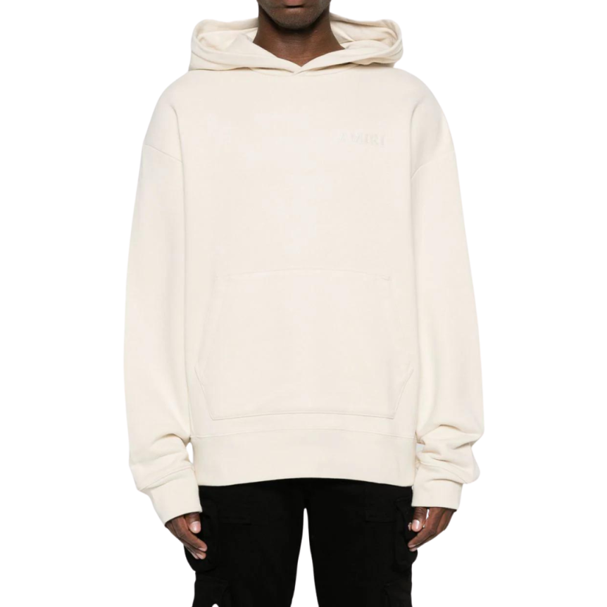 Sweat-shirt AMIRI capuche hoodie coton beige broderie logo ton sur ton
