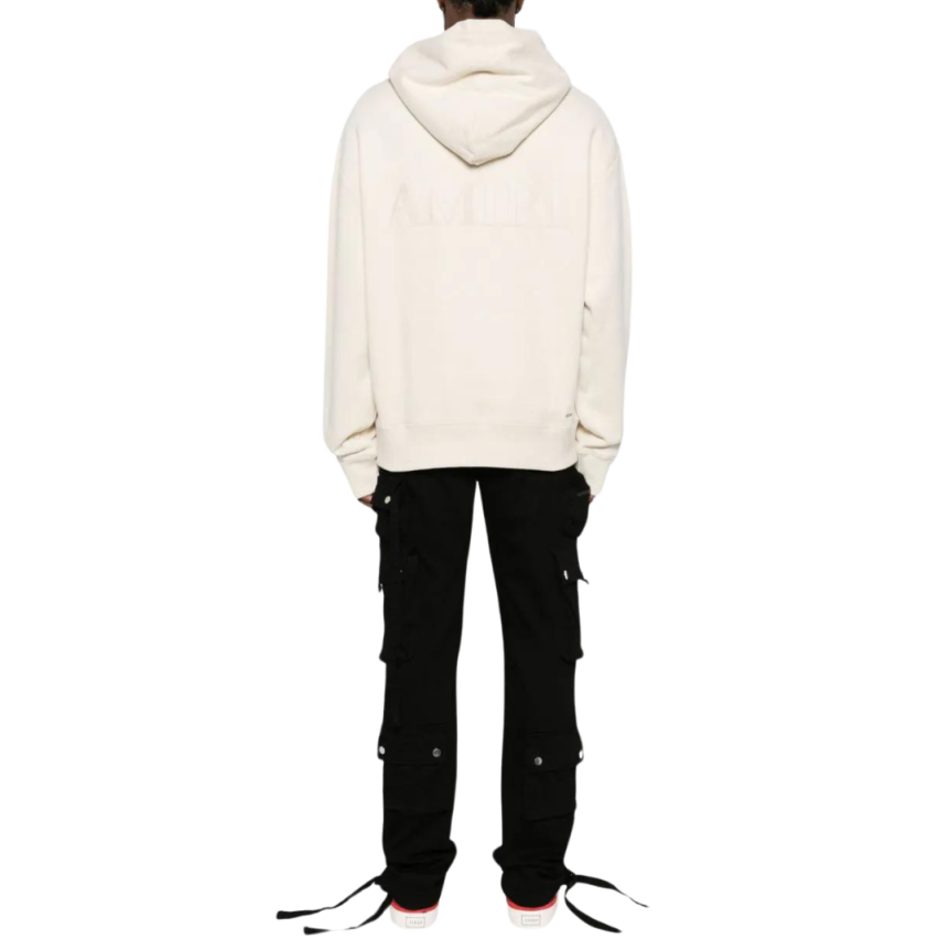 Sweat-shirt AMIRI capuche hoodie coton beige broderie logo ton sur ton