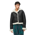 Veste courte bomber peau mouton shearling noir blanc