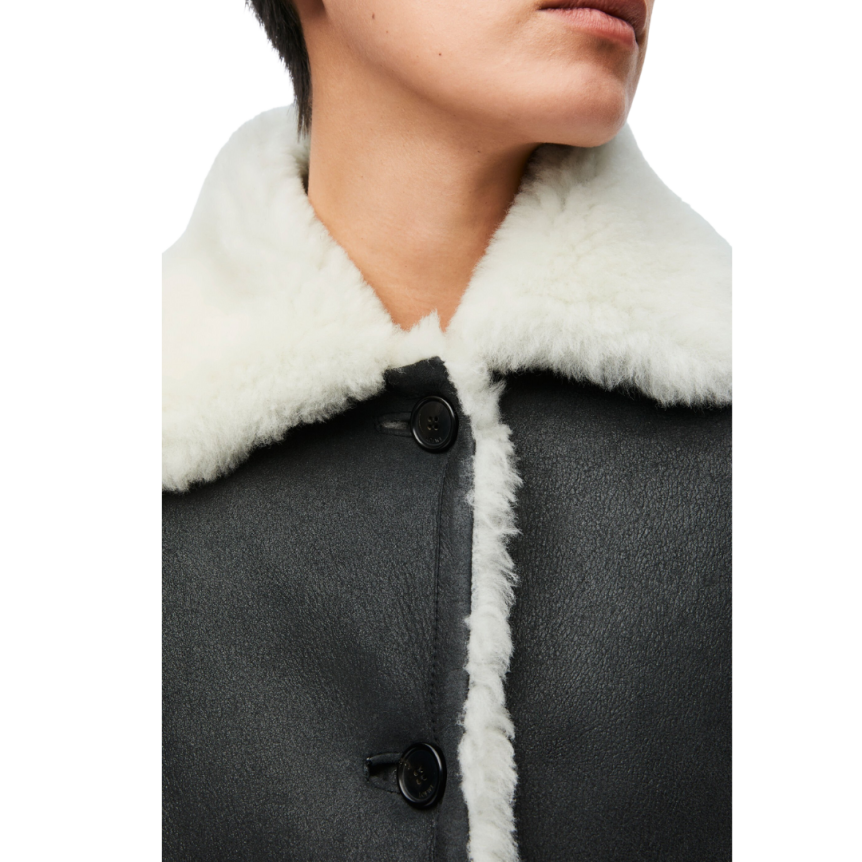Veste courte bomber LOEWE peau mouton shearling noir blanc