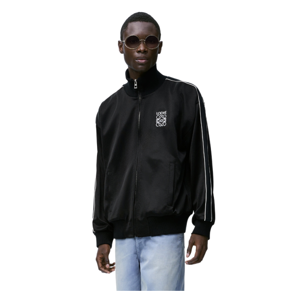 Veste survêtement zippé LOEWE jersey technique noir anagramme blanc