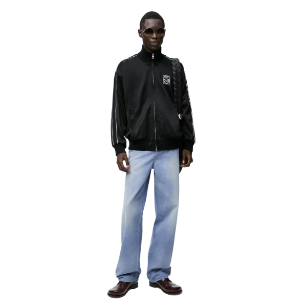 Veste survêtement zippé LOEWE jersey technique noir anagramme blanc
