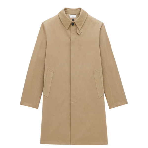 Manteau Trench SAINT LAURENT Macintosh coton beige doublure amovible léopard