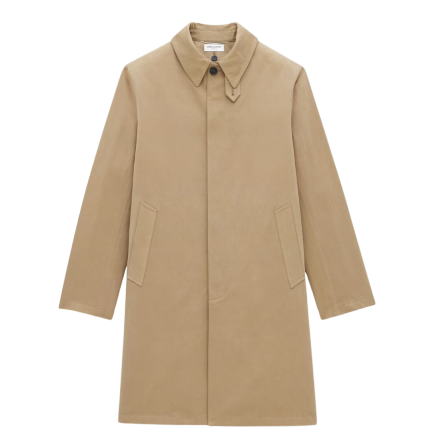 Manteau Trench SAINT LAURENT Macintosh coton beige doublure amovible léopard