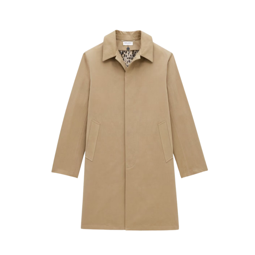Manteau Trench SAINT LAURENT Macintosh coton beige doublure amovible léopard