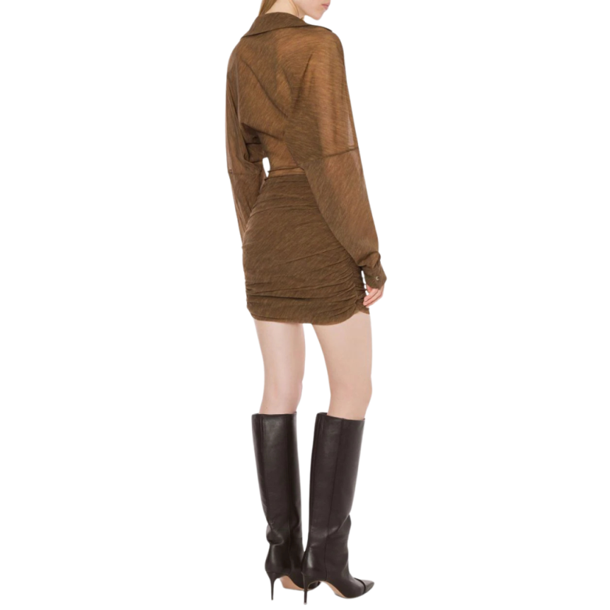 Robe courte PHILOSOPHY DI LORENZO SERAFINI portefeuille Col chemise V fronces marron