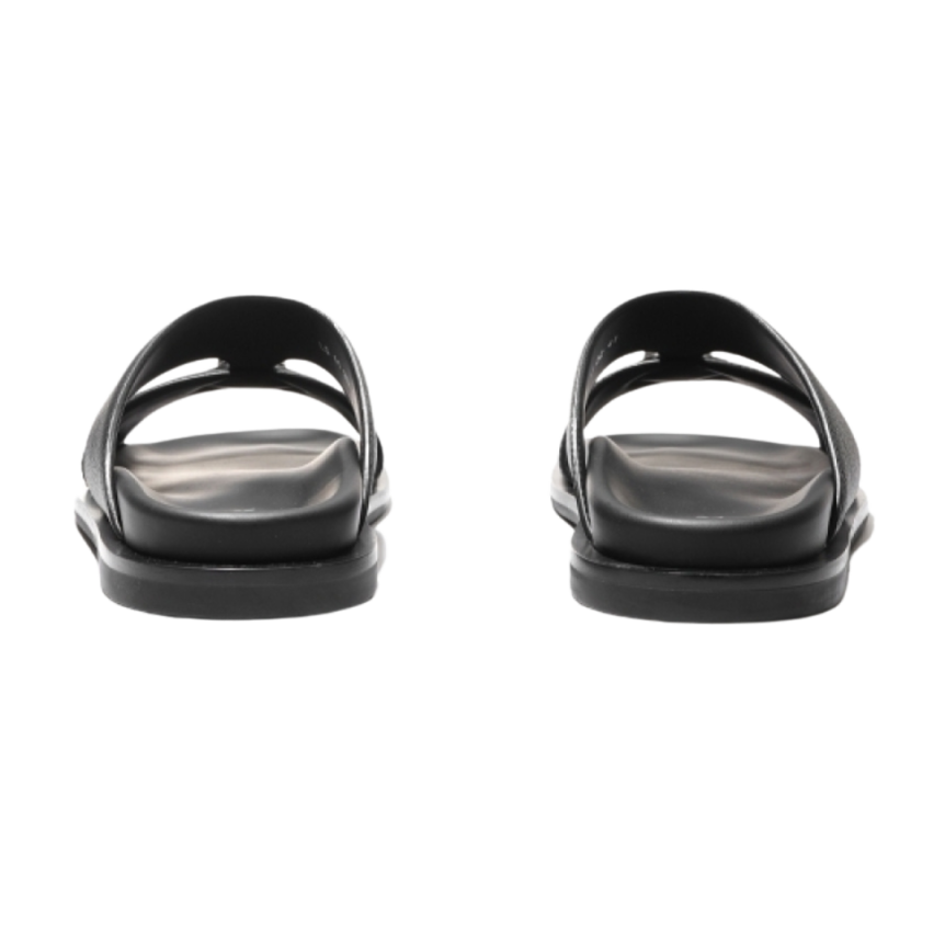 DIOR Sandales claquettes cuir noir CD métal argent