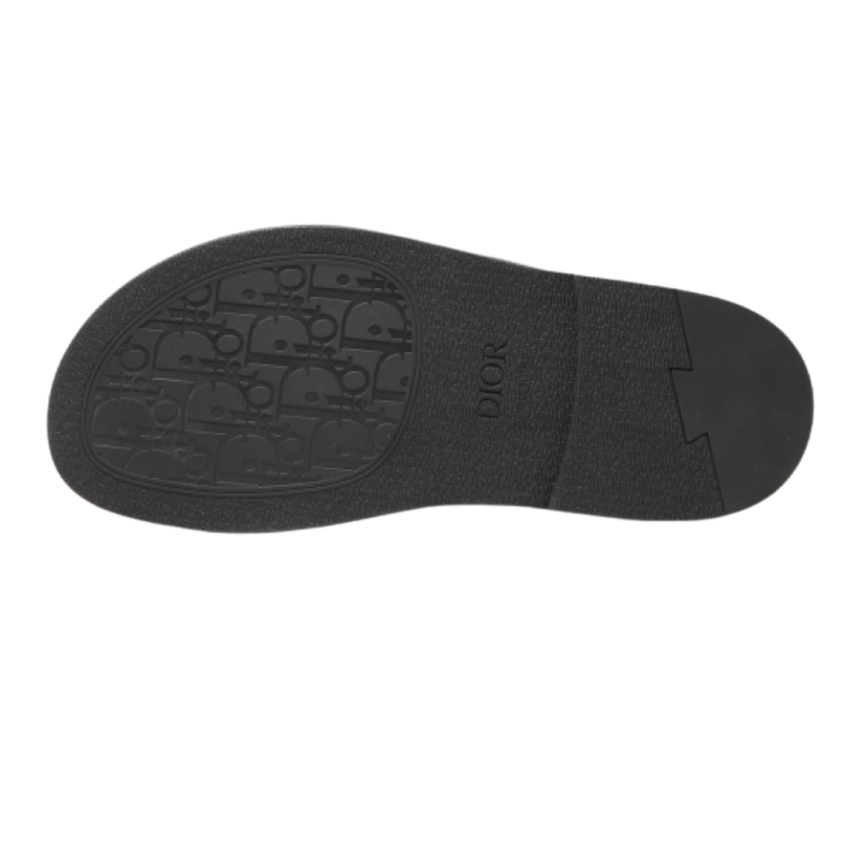 DIOR Sandales claquettes cuir noir CD métal argent